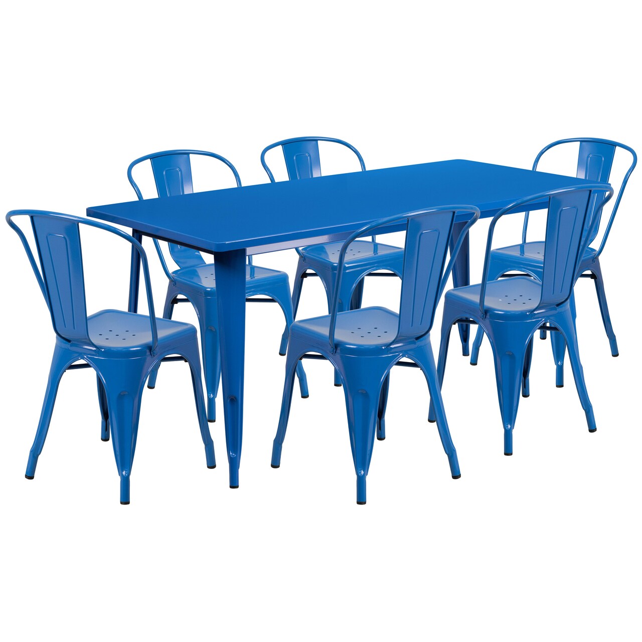 Emma and Oliver Commercial Grade Rectangular Metal Indoor-Outdoor Table Set with 6 Stack Chairs
